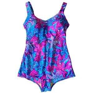 Maxine of Hollywood Vintage One Piece Swimsuit 80s Floral Pinup Retro